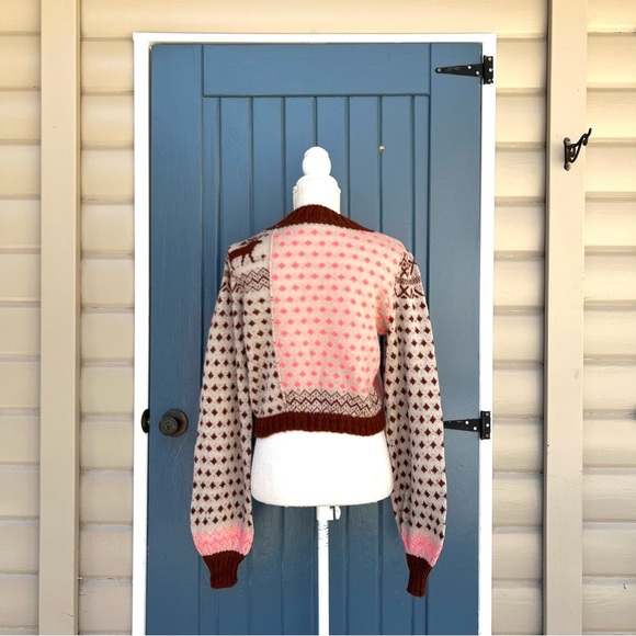 Free People Snow Globe Pullover Pink Brown Patterned Sweater Women’s Size S/M - Picture 3 of 8